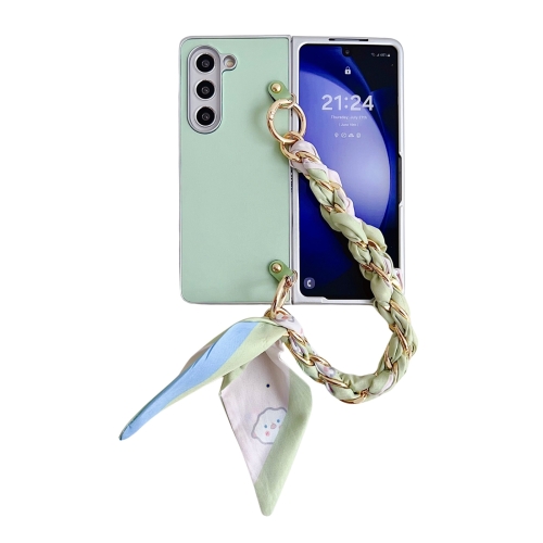 

For Samsung Galaxy Z Fold3 5G Metal Patent Leather Phone Case with Scarf Bracelet(Green)