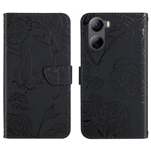 

For ZTE Libero 5G IV Skin Feel Butterfly Peony Embossed Leather Phone Case(Black)