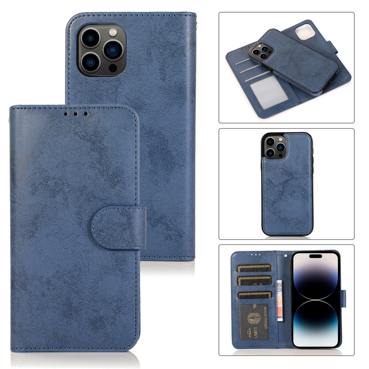 

For iPhone 15 Pro Max 2 in 1 Detachable Phone Leather Case(Dark Blue)