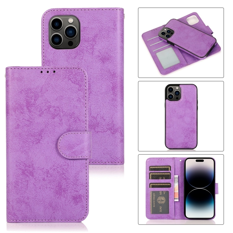 

For iPhone 15 Pro 2 in 1 Detachable Phone Leather Case(Purple)