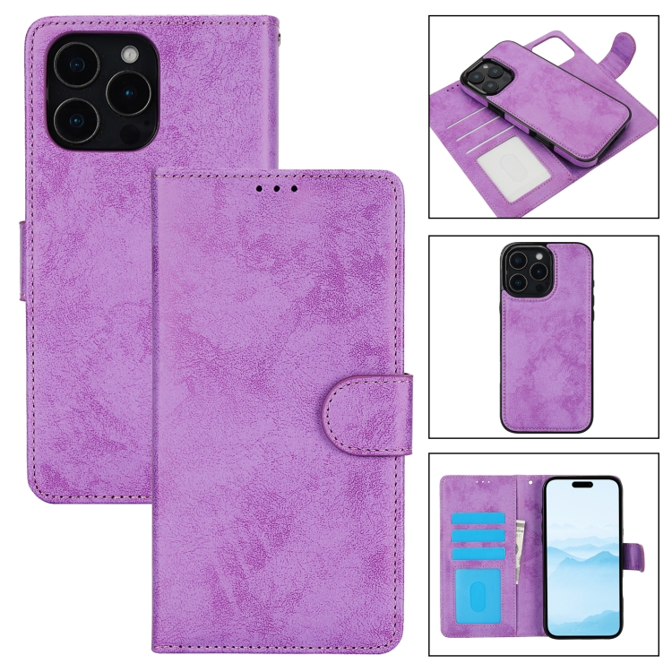 

For iPhone 16 Pro 2 in 1 Detachable Phone Leather Case(Purple)