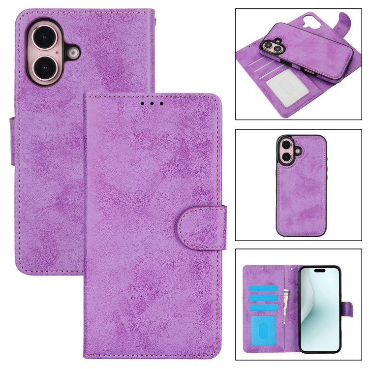 

For iPhone 16 Plus 2 in 1 Detachable Phone Leather Case(Purple)