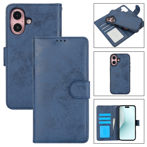 

For iPhone 16 Plus 2 in 1 Detachable Phone Leather Case(Dark Blue)