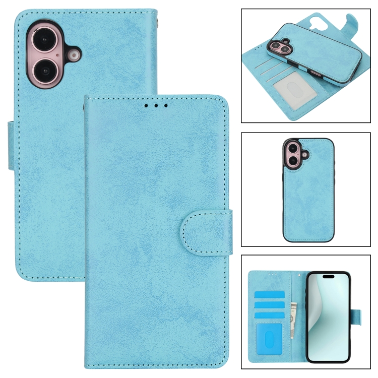 

For iPhone 16 2 in 1 Detachable Phone Leather Case(Blue)