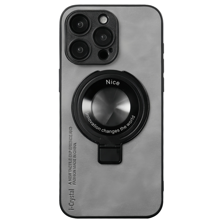 

For iPhone 15 Pro Max i.Crystal Lambskin Fulcrum Support Phone Case(Light Grey)