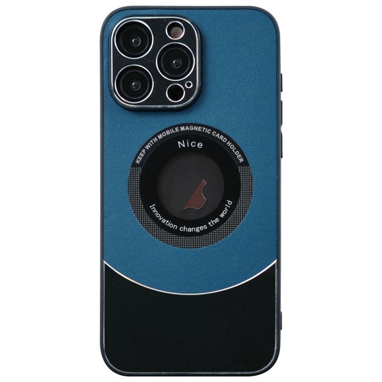 

For iPhone 15 Pro Max Contrast Color Logo Display Magnetic Phone Case(Blue Black)