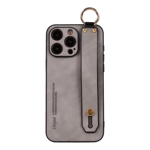 

For iPhone 15 Pro Lambskin Wristband Holder Phone Case(Light Grey)