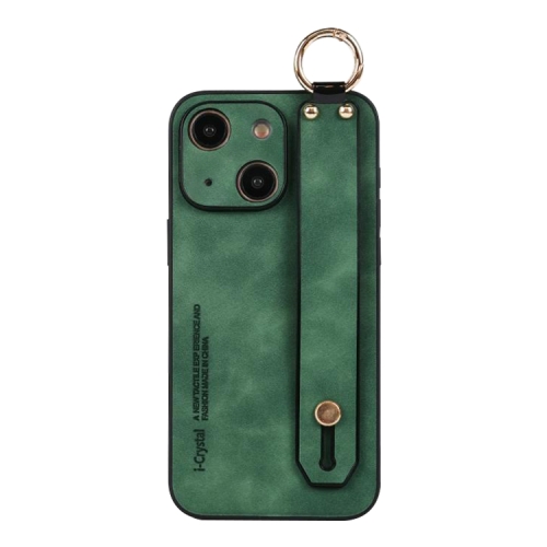 

For iPhone 15 Plus Lambskin Wristband Holder Phone Case(Green)
