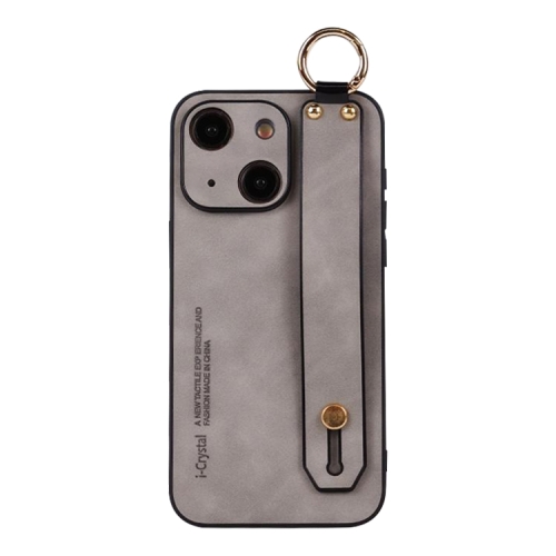 

For iPhone 15 Plus Lambskin Wristband Holder Phone Case(Light Grey)