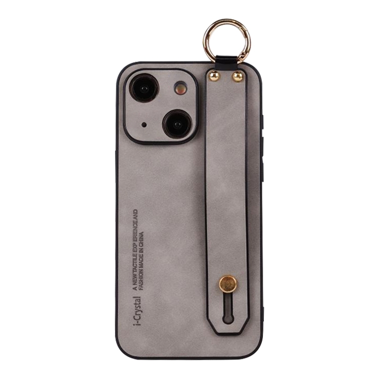 

For iPhone 15 Lambskin Wristband Holder Phone Case(Light Grey)