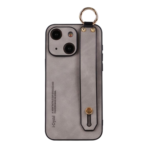 

For iPhone 14 Plus Lambskin Wristband Holder Phone Case(Light Grey)
