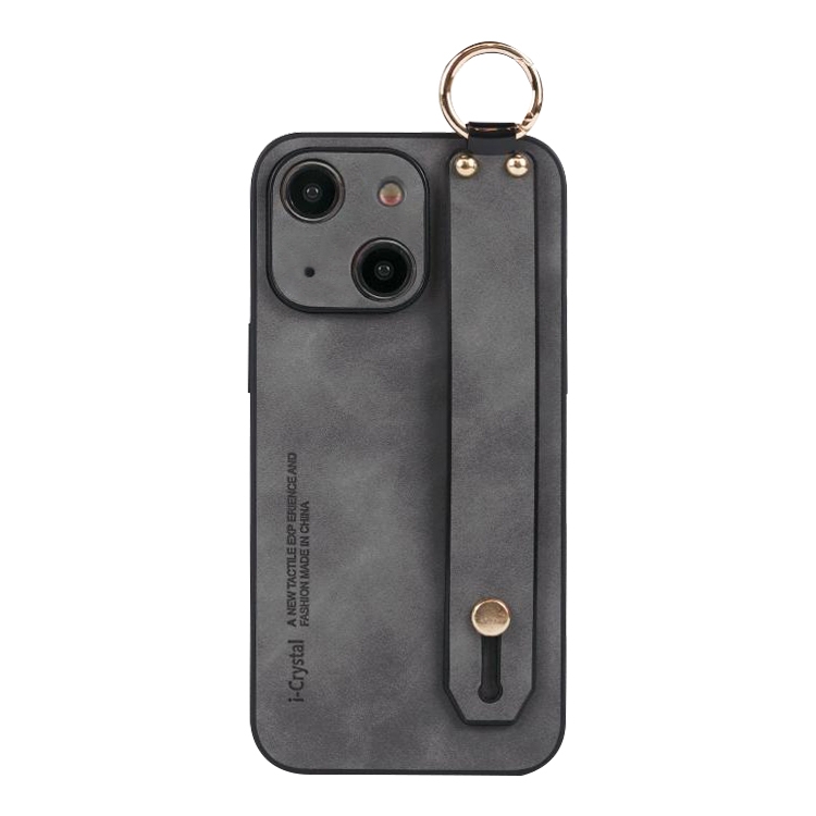 

For iPhone 14 Lambskin Wristband Holder Phone Case(Grey)