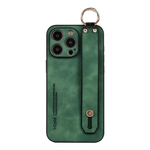 

For iPhone 14 Pro Lambskin Wristband Holder Phone Case(Green)
