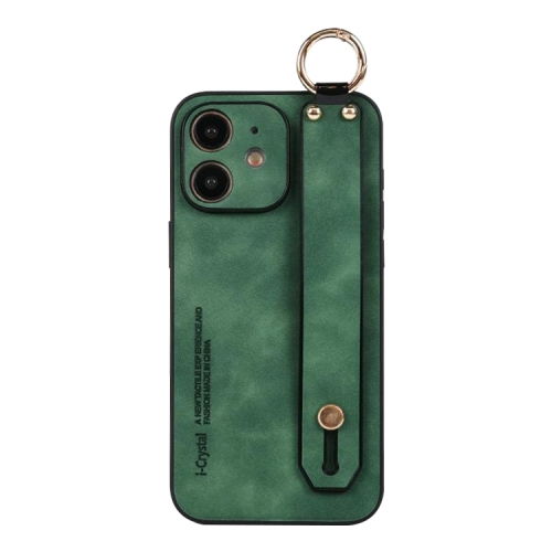 For iPhone 12 Lambskin Wristband Holder Phone Case(Green) 36mm tandorio nh35 diver automatic watch men arched domed sapphire green lume nylon strap big screw crown sandblast case lady