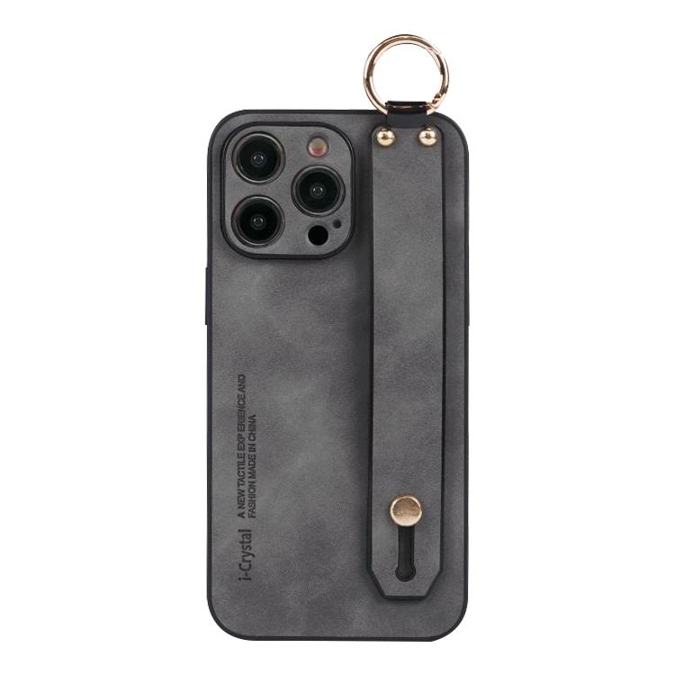 

For iPhone 12 Pro Lambskin Wristband Holder Phone Case(Grey)