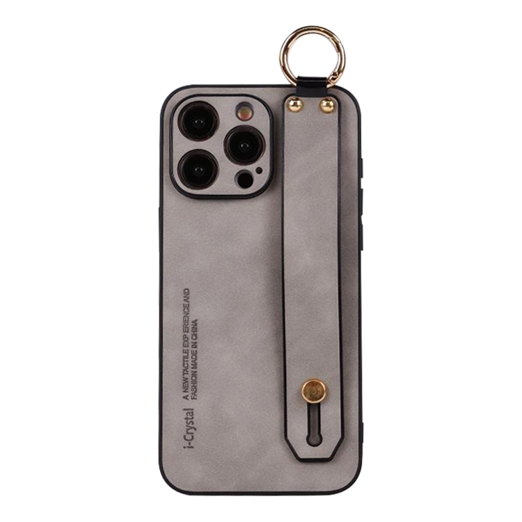 

For iPhone 12 Pro Lambskin Wristband Holder Phone Case(Light Grey)