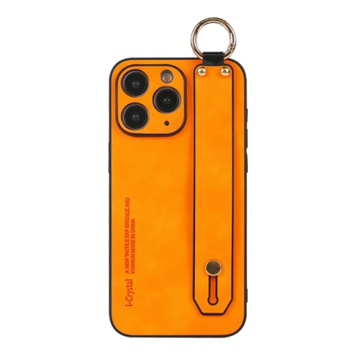 

For iPhone 11 Pro Max Lambskin Wristband Holder Phone Case(Orange)