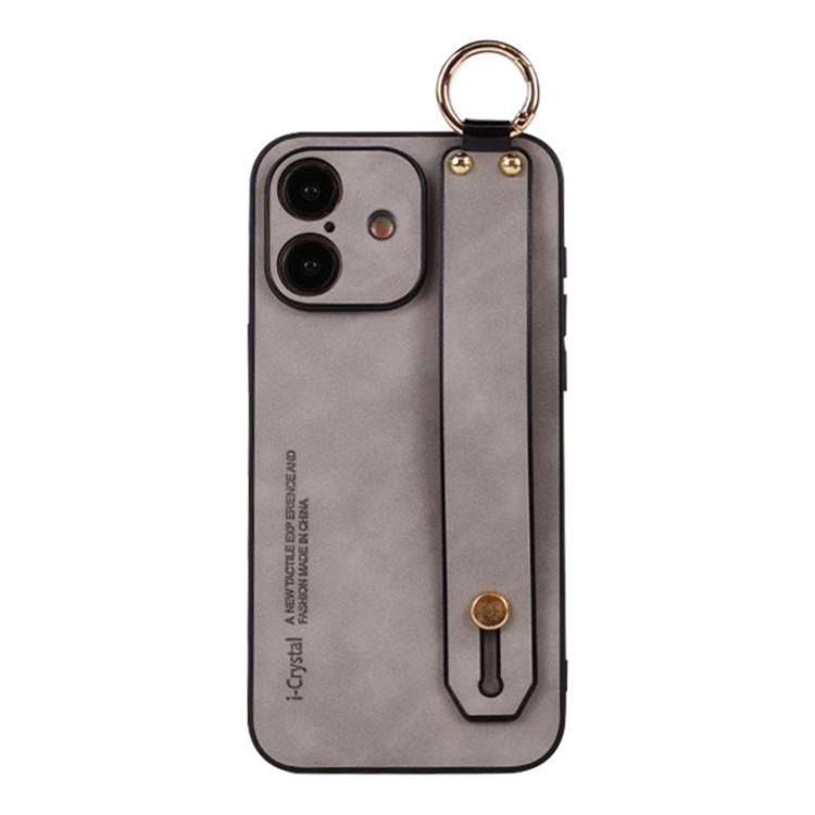 

For iPhone 16 Plus Lambskin Wristband Holder Phone Case(Light Grey)