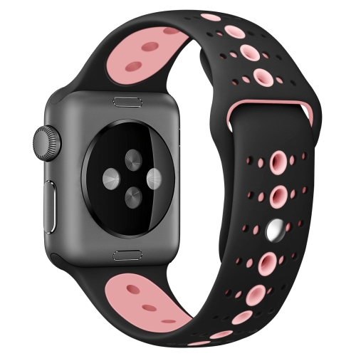 

For Apple Watch Series 7 45mm / 6 & SE & 5 & 4 44mm / 3 & 2 & 1 42mm Two-tone Porous Silicone Watch Band(Black Pink)