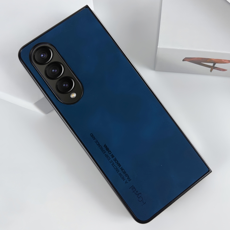 

For Samsung Galaxy Z Fold4 i.Crystal Lambskin Folding Phone Case(Blue)