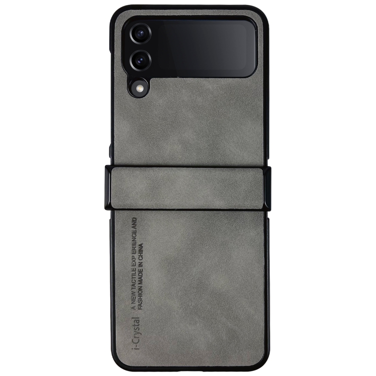 

For Samsung Galaxy Z Flip3 5G i.Crystal Lambskin Three-piece Folding Phone Case(Light Grey)