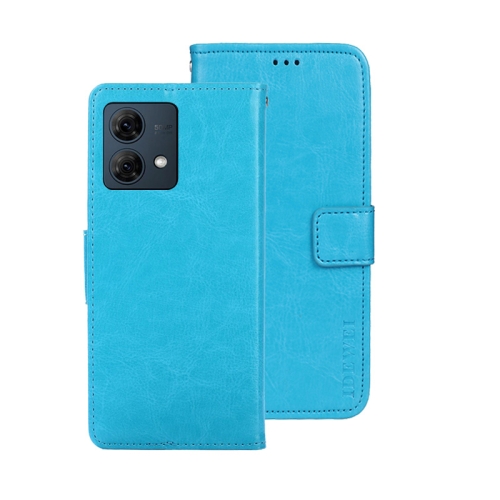 For Motorola Moto G84 5G idewei Crazy Horse Texture Leather Phone Case(Sky Blue) for motorola moto g84 5g idewei two color splicing leather phone case blue
