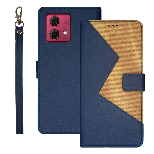For Motorola Moto G84 5G idewei Two-color Splicing Leather Phone Case(Blue) for motorola moto g54 5g cat and dog embossed leather phone case rose gold