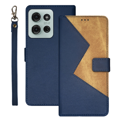 

For Motorola Moto G75 5G idewei Two-color Splicing Leather Phone Case(Blue)