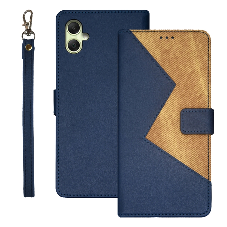 

For Samsung Galaxy A05 idewei Two-color Splicing Leather Phone Case(Blue)