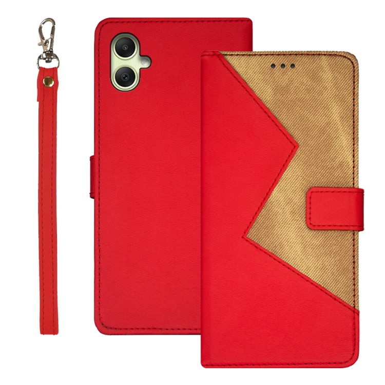 

For Samsung Galaxy A05 idewei Two-color Splicing Leather Phone Case(Red)