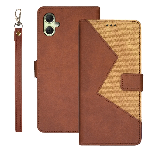 

For Samsung Galaxy A05 idewei Two-color Splicing Leather Phone Case(Brown)