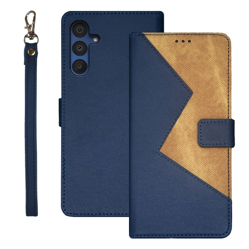 

For Samsung Galaxy A15 5G idewei Two-color Splicing Leather Phone Case(Blue)