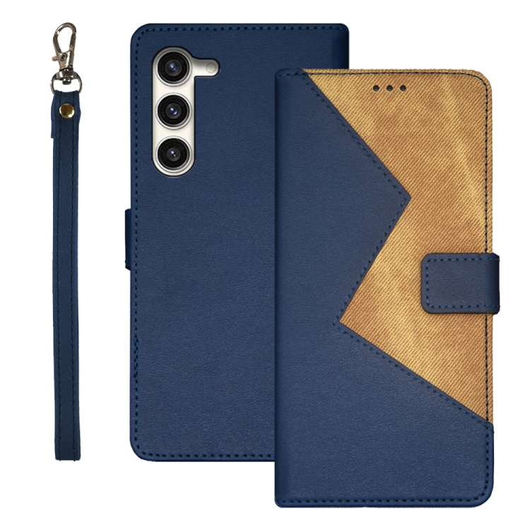 

For Samsung Galaxy S24+ 5G idewei Two-color Splicing Leather Phone Case(Blue)