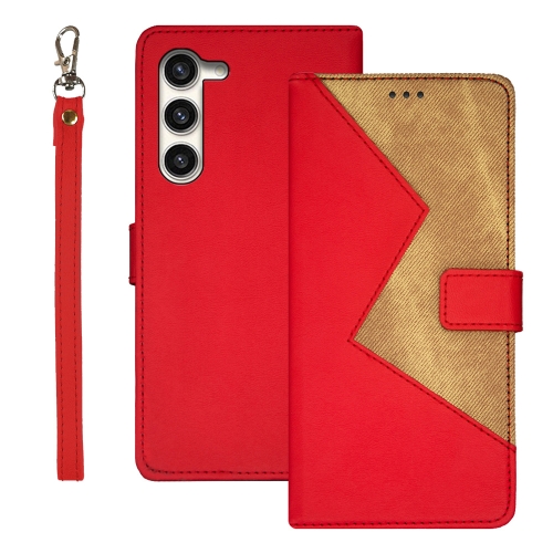 

For Samsung Galaxy S24+ 5G idewei Two-color Splicing Leather Phone Case(Red)