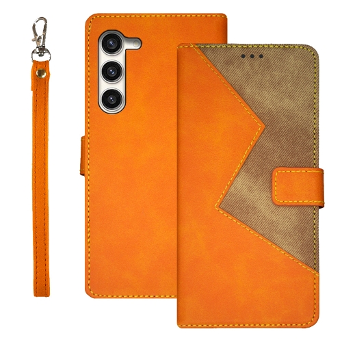 

For Samsung Galaxy S24+ 5G idewei Two-color Splicing Leather Phone Case(Orange)