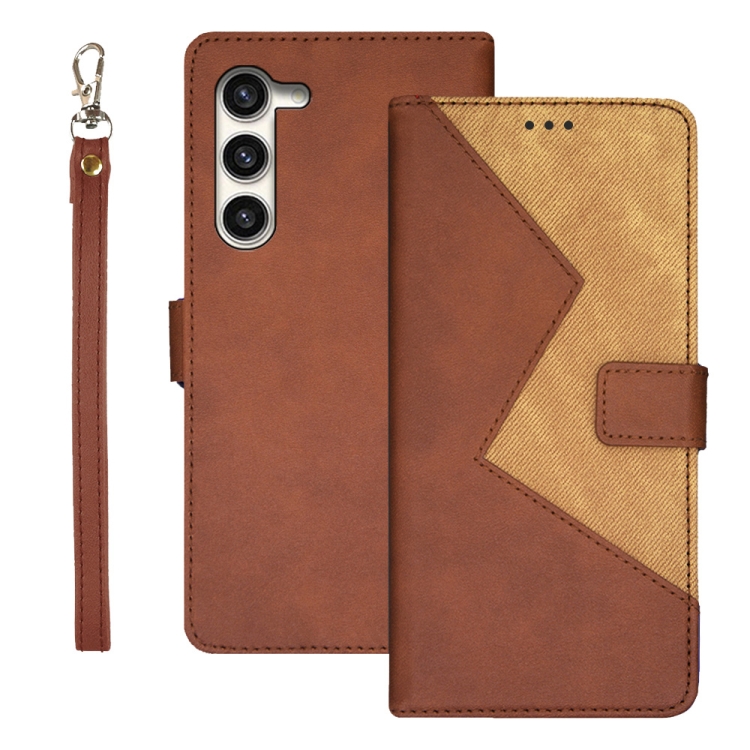 

For Samsung Galaxy S24+ 5G idewei Two-color Splicing Leather Phone Case(Brown)