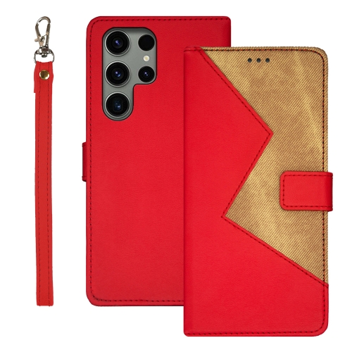 

For Samsung Galaxy S24 Ultra 5G idewei Two-color Splicing Leather Phone Case(Red)