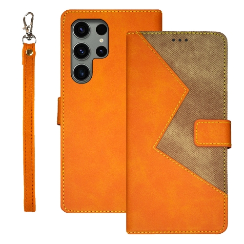 

For Samsung Galaxy S24 Ultra 5G idewei Two-color Splicing Leather Phone Case(Orange)