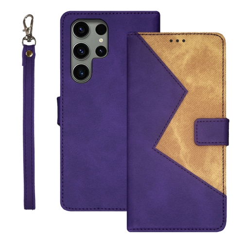 

For Samsung Galaxy S24 Ultra 5G idewei Two-color Splicing Leather Phone Case(Purple)