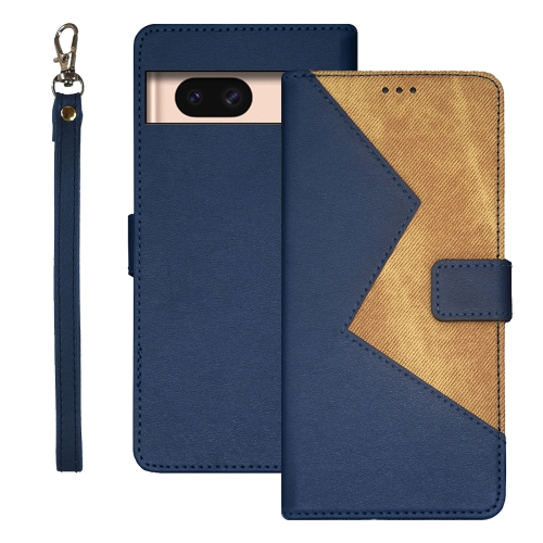 

For Google Pixel 8a idewei Two-color Splicing Leather Phone Case(Blue)