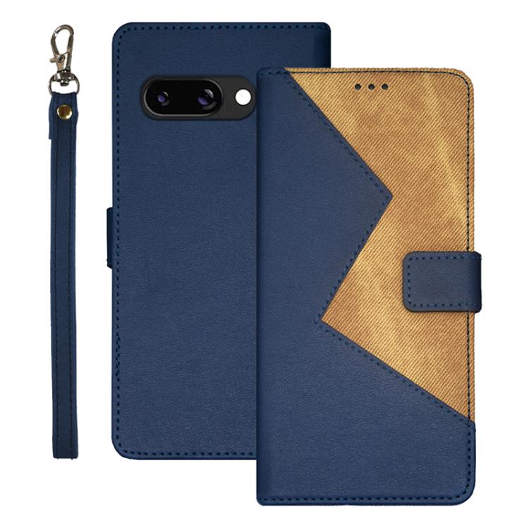 

For Google Pixel 9a idewei Two-color Splicing Leather Phone Case(Blue)