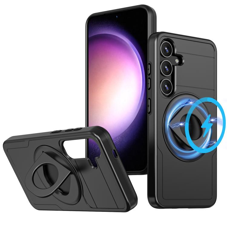 

For Samsung Galaxy S25+ 5G Armor MagSafe Ring Holder Phone Case(Black)