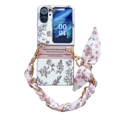 

For OPPO Find N2 Flip Pearlescent Paint Painted PC Phone Case with DIY Scarf Bracelet(Sketch Flower)