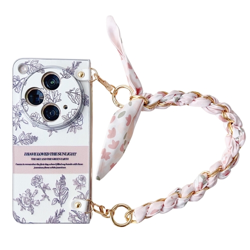 

For OPPO Find N3 Pearlescent Paint Painted PC Phone Case with DIY Scarf Bracelet(Sketch Flower)