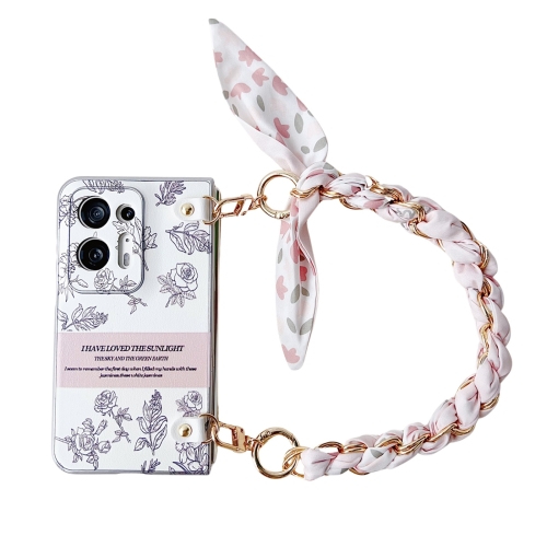 

For OPPO Find N2 Pearlescent Paint Painted PC Phone Case with DIY Scarf Bracelet(Sketch Flower)