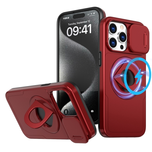 

For iPhone 15 Pro Max Camshield MagSafe Ring Holder Armor Phone Case(Red)