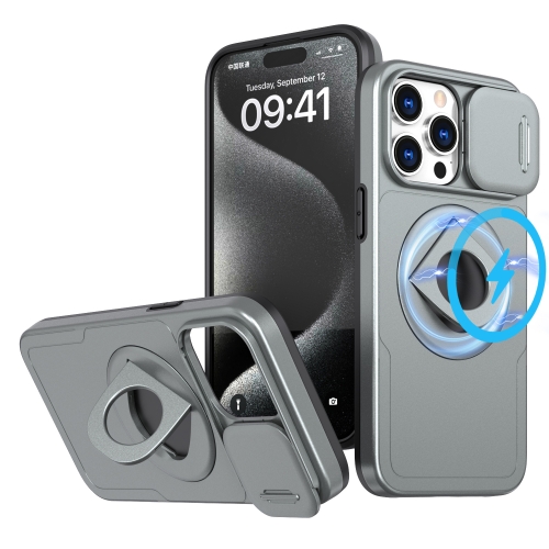 

For iPhone 15 Pro Camshield MagSafe Ring Holder Armor Phone Case(Titanium Grey)