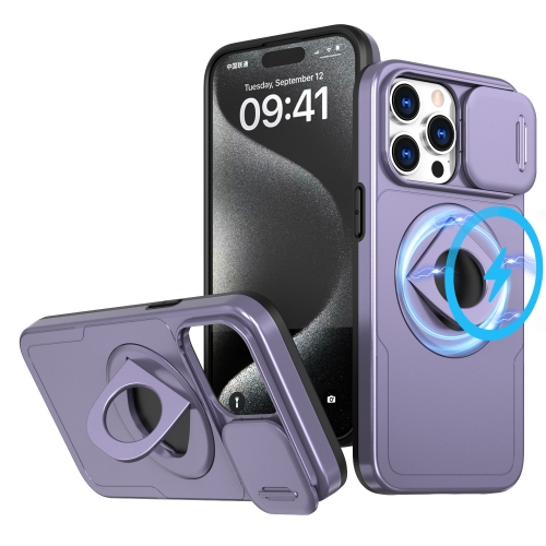 

For iPhone 15 Pro Camshield MagSafe Ring Holder Armor Phone Case(Purple)