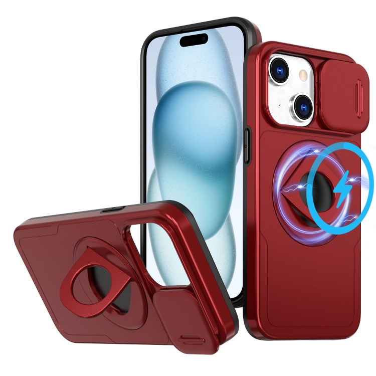 

For iPhone 15 Plus Camshield MagSafe Ring Holder Armor Phone Case(Red)