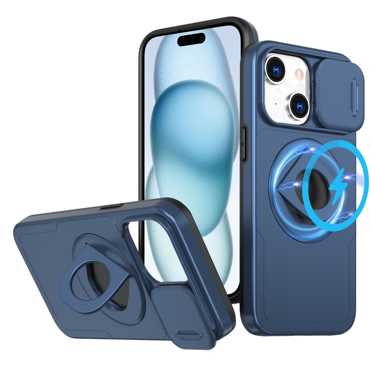 

For iPhone 15 Camshield MagSafe Ring Holder Armor Phone Case(Blue)